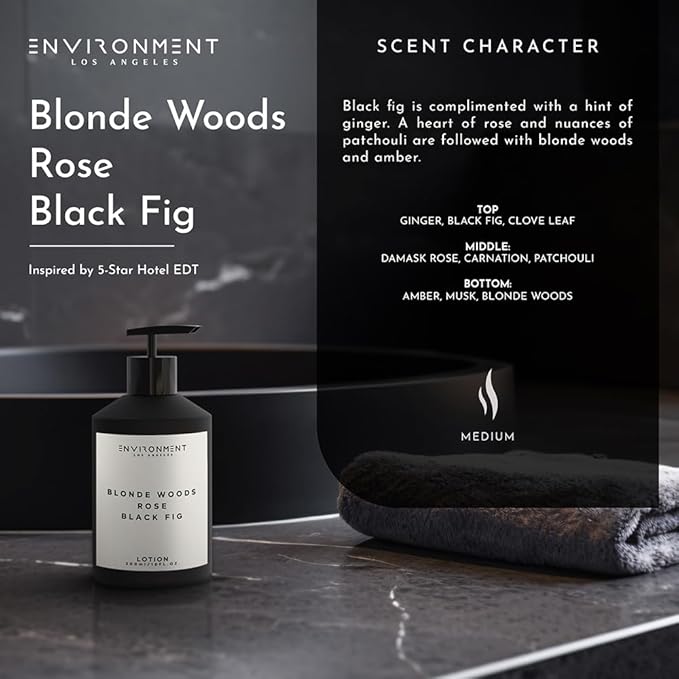 ENVIRONMENT Inspired by 5-Star Hotels EDT Lotion, 300ml Luxury Scented Lotion (Blonde Woods | Rose | Black Fig) Bathroom Luxury, Men & Women High-End Body Lotion, Hand Cream, Dry Skin Treatment
