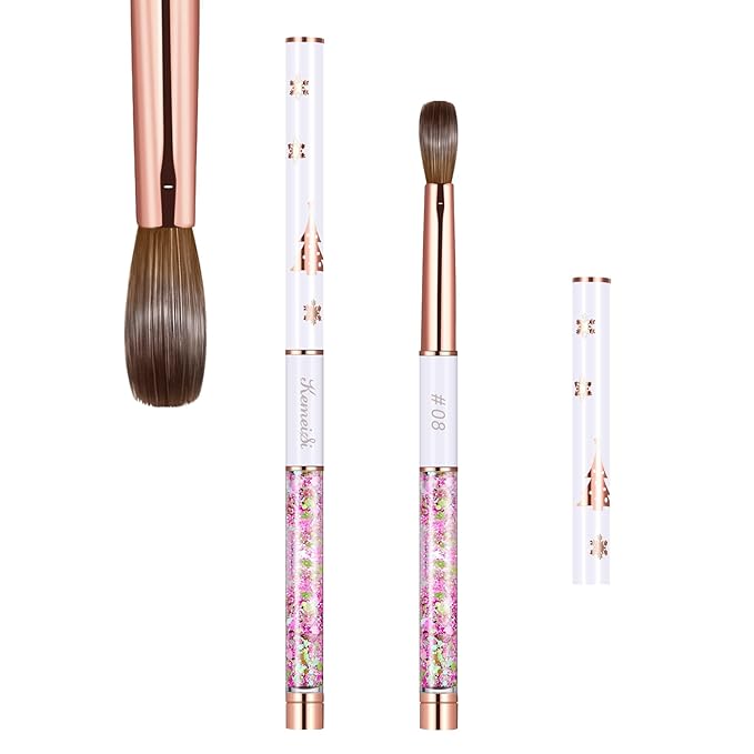 Acrylic Nail Brush Size 8,KEMEISI 100% Pure Kolinsky Nail Art Brushes Sturdy Handle Oval Shaped Acrylic Powder Nail Design Tools for Professional Manicure DIY Home Salon (White)