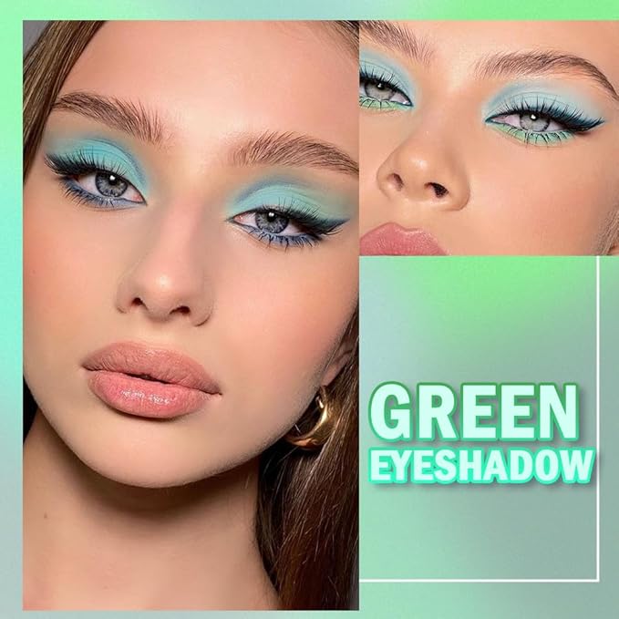 Matte Light Green Glitter Eye Shadow Makeup Palette 4 Colors, Highly Pigmented Mint And Seafoam Green Waterproof Eyeshadow Palette For Woman