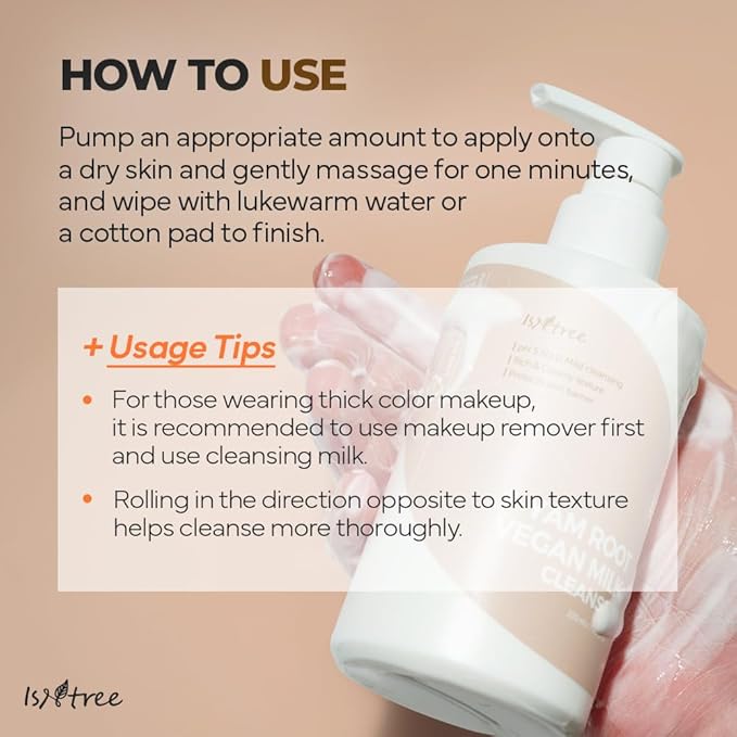 IsNtree Yam Root Vegan Milk Cleanser 220ml, 7.43 fl.oz | Korean Facial Cleanser for Sensitive Skin | Rich & Creamy Texture | Hydrating & Mild | Vegan & Cruelty-Free Skincare