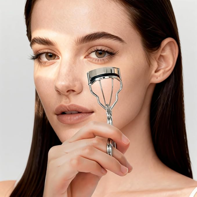 2 Kinds of Eyelash Curlers with Different Curvature Suitable for Various Eyes Shapes, Silver Comfort Grip,10 Silicone Replacement Refills Pads for Perfect Framed Lashes - Gentle & Safe Use