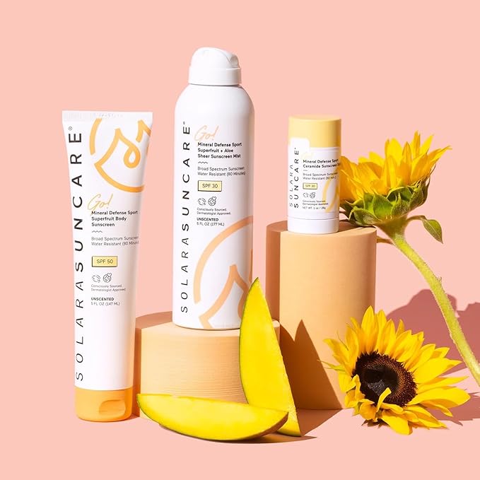 Solara Suncare - Go! Mineral Defense SPORT Superfruit Body Sunscreen, SPF 50 | EWG Verified, Vegan, Cruelty-Free, Reef-Friendly | Unscented, Sensitive Skin Safe, Water-Resistant (5 fl oz | 147 ml)