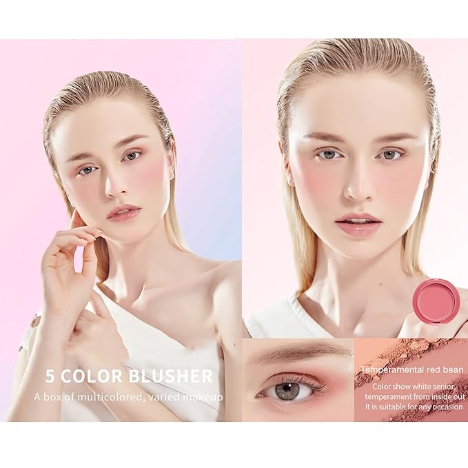 UCANBE 5 Colors Face Blusher Palette Waterproof Matte