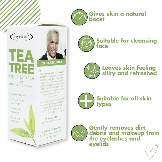 The Eye Doctor Tea Tree Lid Cleanser 100ml – Daily Eyelid Hygiene Remove Debris & Make-up Eyelid Eyelashes – For Sensitive Eyes – Contains Tea Tree Oil Argan Oil Coconut Oil & Micellar Water
