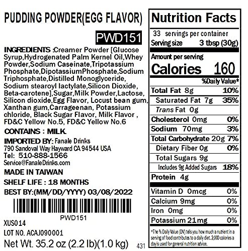 Fanale Premium Egg Pudding Bubble Tea Flavoring Powder | Perfect for Baking, Smoothies, Desserts and Drinks | Instant Flavoring Powder for Boba Milk Tea - 2.2 Pounds (Pack of 1)