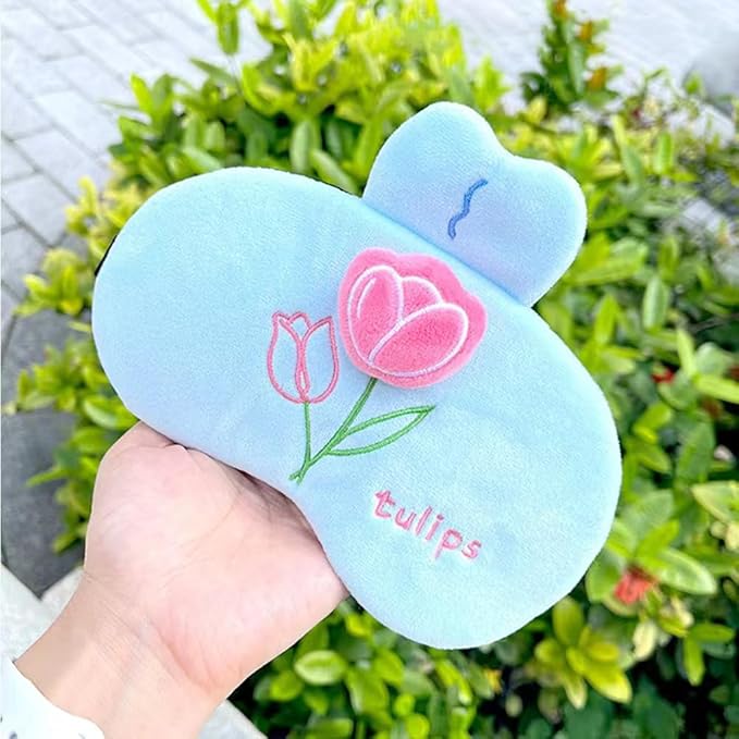 PERFECTSIGHT Sleep Eye Masks, Cute Plush Sleep Eye Cover Lightweight Adjustable Eyeshade Faux Fur Mask Cover for Women Men Sleep Travel Nap, Blue Tulip
