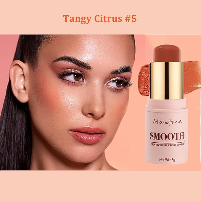 Blush for Cheeks - Buildable Cream Blush, 3-in-1 Blush Stick Makeup for Cheek Lip Eyeshadow Contour, Tint Blush Blam for Mature Skin Women Girl Make Up Gift (Tangy Citrus #5)