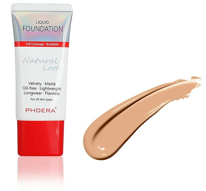 AQUAPURITY PHOERA Full Coverage Foundation New Formula Waterproof Long Lasting Oil Free Velvet Matte Liquid Foundation for Oily Skin Flawless Makeup Base Cream Concealer (104 Buff Beige)