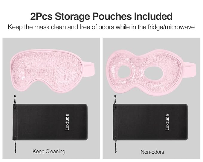 Luxtude Gel Eye Mask 2PCS, Reusable Cooling Eye Masks for Sleeping, Hot Cold Eye Ice Pack Sleep Mask, Frozen Cold Eye Compress for Puffiness/Dark Circles/Headaches/Dry Eyes/Stress Relief (Pink)