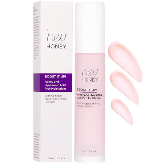 Hey Honey Skincare Boost It Up Honey Extract & Hyaluronic Acid Rich Moisturizer | Targets Premature and Advanced Signs of Aging | Cruelty Free, Clean Ingredients and Paraben Free | 1.7 Oz