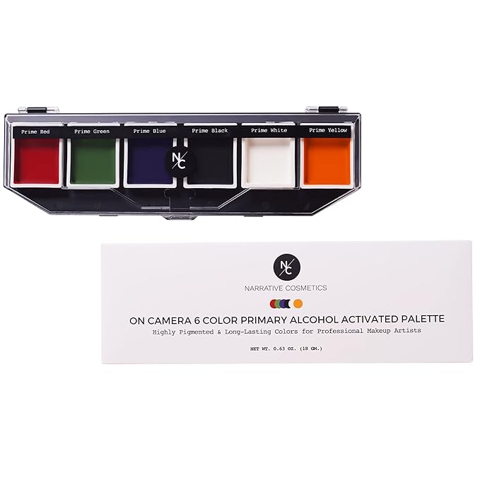6 Color On Camera Primary Alcohol Activated Makeup Palette - Waterproof Makeup for Professional Makeup Artists