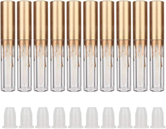 10 pcs Empty Lip Gloss Tubes, Transparent and Glod Plastic Lip Gloss Tube Containers DIY Lipstick Balm Travel Makeup Transparent Bottle With Matte Gold Cap Lip Gloss Bottles