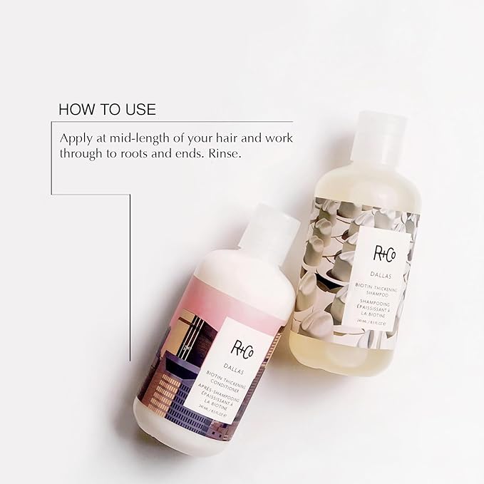 R+Co Dallas Biotin Hair Thickening Shampoo and Conditioner Set (8.5 Oz) + Deluxe Sample (.5 Oz) | For Hair Growth | Sulfate-Free | Vegan + Cruelty-Free |