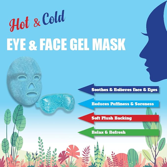 Gel Beads Face & Eye Masks Kit .Hot/Cold Mask. Eye and Face Therapy with Soft Back Reusable(Eye & Face Mask Blue)