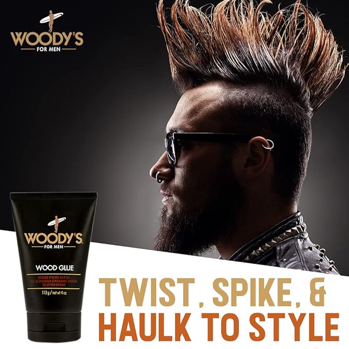 Woody's Wood Glue Extreme Styling Gel for Men, Intense Long-lasting Hold with No Flaking, Quick-drying, Retains Moisture, Suitable for All Hair Types and Hair Styles, 4 oz - 1 pack
