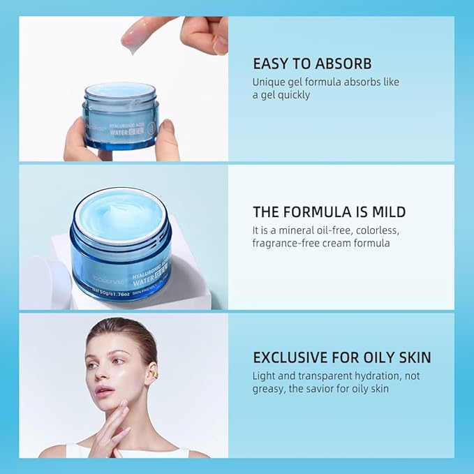 Hydro Boost Hyaluronic Acid Moisturizing Water Gel, Face Moisturizer For Oil Skin, Hyaluronic Acid Formula Combined With Water,Lightweight and Long-lasting Hydration-1.76Oz (Water Gel)