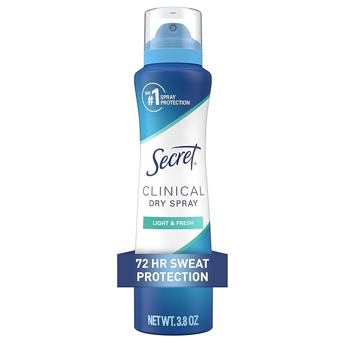 Secret Clinical Strength Dry Spray Antiperspirant Deodorant for Women, 3X Stress Protection, 72hr Sweat & Odor Protection, PH Balancing Minerals, Light & Fresh Scent, 3.8 oz