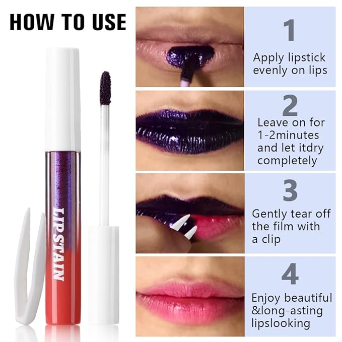 evpct Maroon Red Peel Off Lip Stain Tints with Tweezer, Matte Liquid Lipstick Lip Stain Long Lasting Waterproof for Women, Non-stick Cup Lipstick Peel Off High Pigmented Smudge-proof Easy to Apply, 01