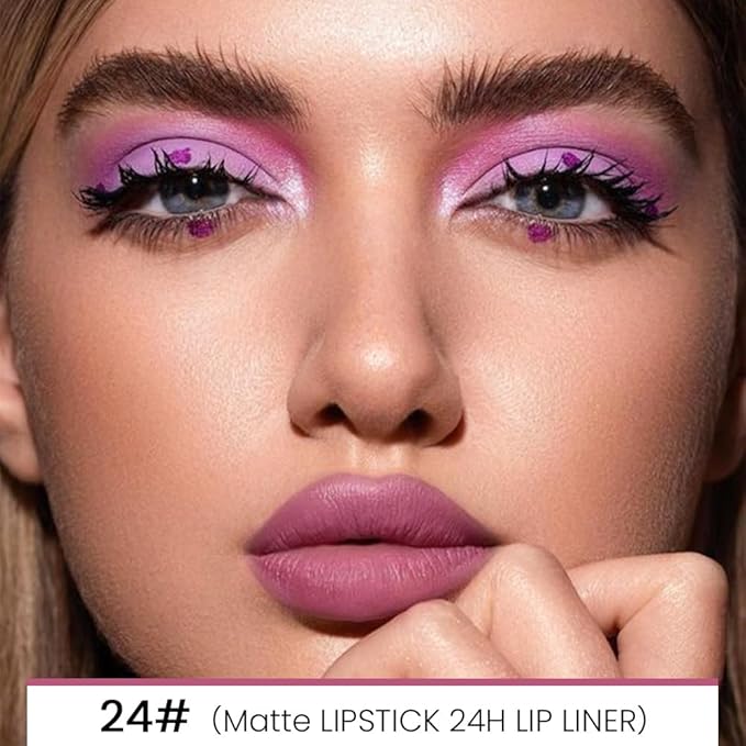 2-in-1Light Plum Rose Lip Liner & Lipstick Set Kit for Women, Matte Lips Kit with Lip Liner Lip Stains Long Lasting Waterproof 24 Hour Lipstick and Lip Liners Combo Lipliners Pencil Set 24