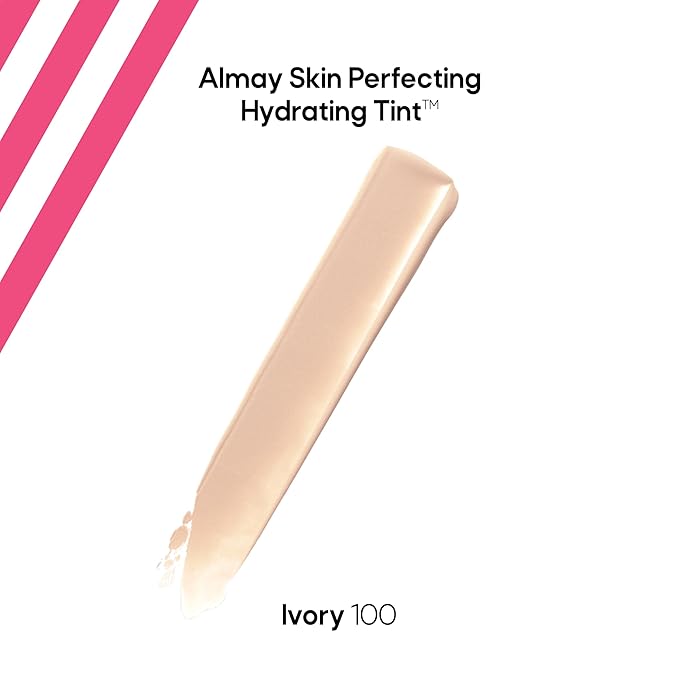 Almay Hydrating Liquid Foundation Tint, Lightweight with Light Coverage, Naturally Dewy Finish, Hypoallergenic, Dermatologist TestedFragrance Free, 100 Ivory, 0.94 fl oz.