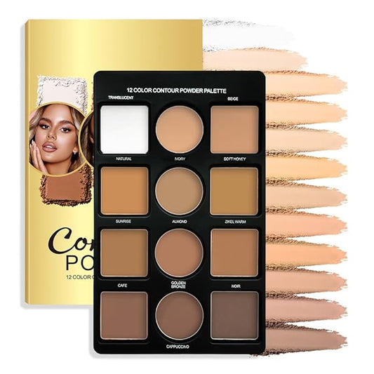 Professional Light Medium Brown Contour Highlight Palette,Multiple Full Coverage Makeup Palet for Correcting, Easy Blending, Long-lasting formula, Sculpt & Highlighting,Matte and Shimmer Finish-12A