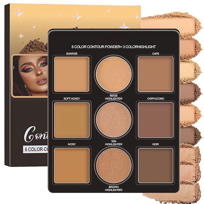 Professional Light Medium Brown Contour Highlight Palette,Multiple Full Coverage Makeup Palet for Correcting, Easy Blending, Long-lasting formula, Sculpt & Highlighting,Matte and Shimmer Finish-9A