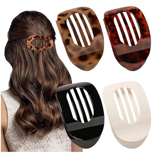 Hair Clips for Women, 4 Pack Duckbill Flat Claw Clamps, Round Casual Versatile Solid Color, Simple Elegant Design for Thick Thin Long Short Hair (4PCS-Style-10)