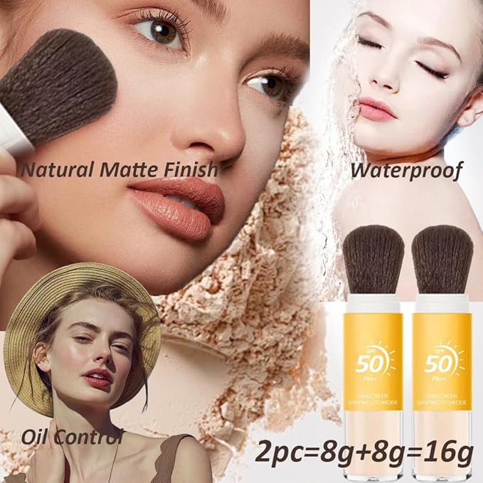 Sunscreen Setting Powder SPF 50 Loose Powder with Brush Natural Mineral Makeup Setting Powder Translucent 0.28 oz for All Skin-2PC