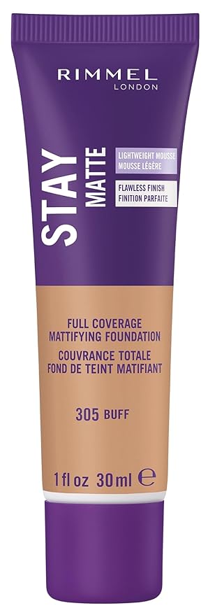 Rimmel London Stay Matte Liquid Mousse - 305 Buff - Foundation, Lightweight, Shine Control, Oil-Free, 1oz