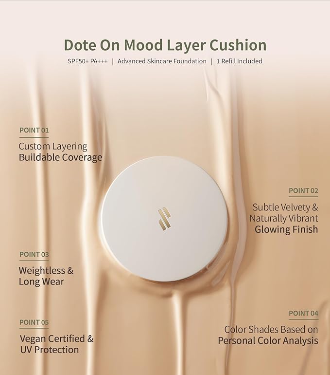 Heart Percent Dote on Mood Layer Cushion SPF 50+/PA+++ with Refill, Satin Glow Silky Flawless Finish Full Coverage Advanced Skincare Foundation (#23N)