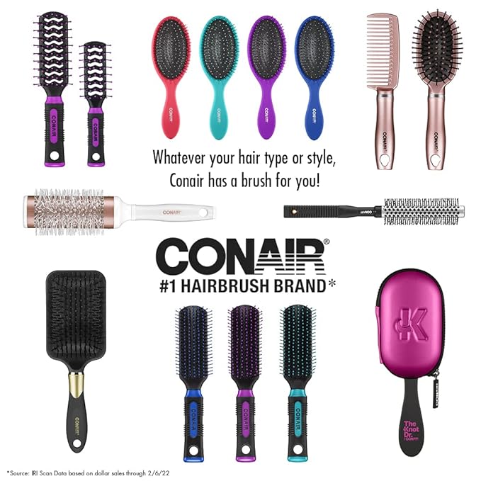 The Knot Dr. hair brush by Conair - Detangling hair brush - Removes Knots and Tangles in wet or dry hair- hair brushes for women - Floral Print
