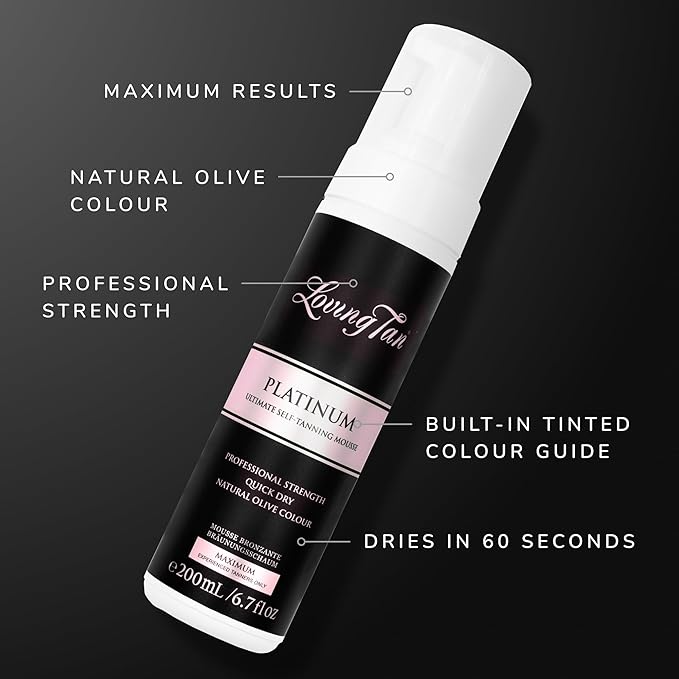 Loving Tan Platinum Mousse, Dark - Streak Free, Natural Looking, Professional Strength Sunless Tanner - 10+ Self Tan Applications per Bottle, Cruelty Free, Naturally Derived DHA - 6.7 Fl Oz