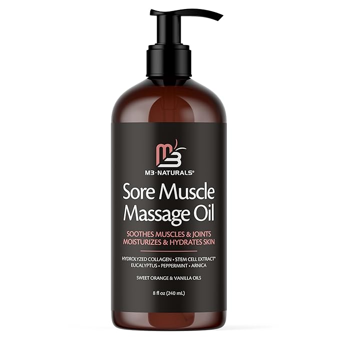 M3 Naturals Arnica Sore Muscle Massage Oil with Collagen, Stem Cells, and Menthol, Anti-Cellulite Therapy for Full Body, Fast-Absorbing Multipurpose Treatment