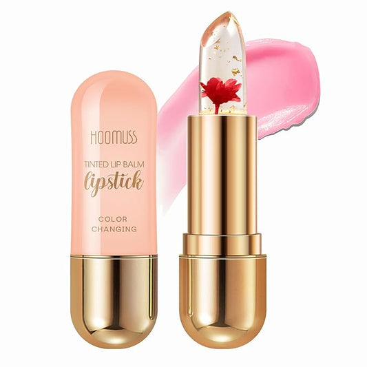 Tinted Lip Balm, Flower Lipstick Tinted Lip Gloss Long Lasting PH Lipstick, Color Changing Lipstick Natural Chapstick, Glitter Pink Shade Lipstick, Red Flower