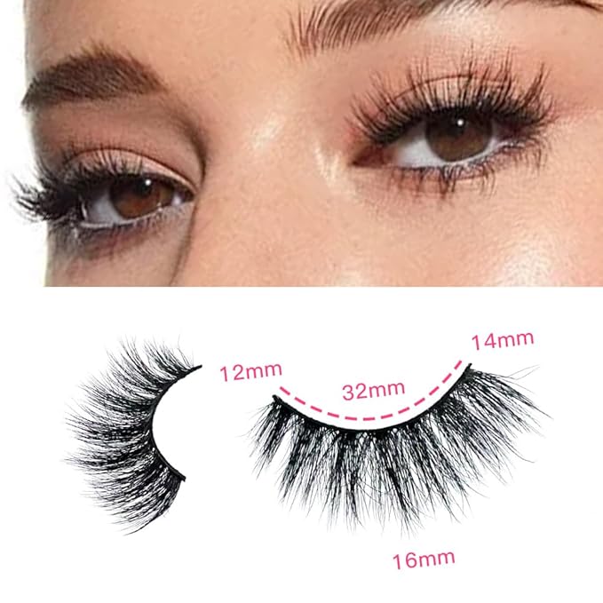 False Eyelashes 48 Pairs Faux Mink Lashes 14mm Wispy Lashes 3D Fluffy Cat Eye Lashes Pack Bulk Wholesale Strip Lashes(style 48-032)