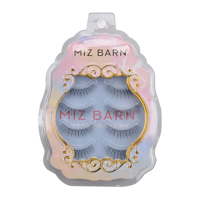 Miz Barn Daily Natural Look False Eyelashes, 4 Pairs Natural Soft Lightweight Comfortable Short Lashes Luxurious Clear Band Handmade False Eyelashes(M12)