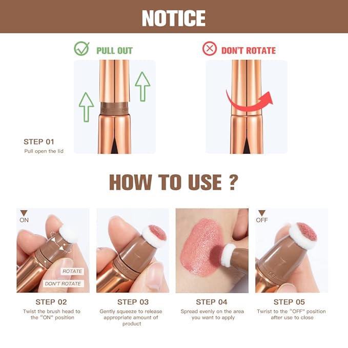 MEICOLY Liquid Contour Beauty Wand,Cream Contour Stick with Cushion Applicator,Liquid Bronzer Stick for Women and Girl,Blendable Long Lasting Smoothly Silky Contour Makeup,Cruelty-free,Medium to Dark