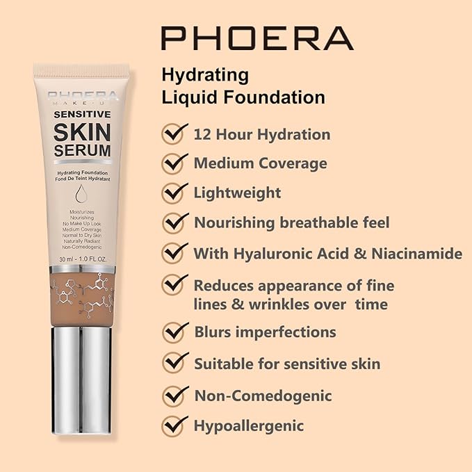 2024 New PHOERA Foundation Makeup for Mature Skin, Buff Beige)