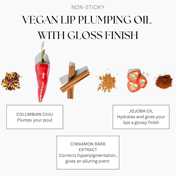 BIG POUT ENERGY, Chili-Infused Lip Plumping Oil for Full and Smooth Lips, Lip Gloss Finish, With Easy Swipe XL Wand Applicator, Chocolate Chili, 0.12 fl oz