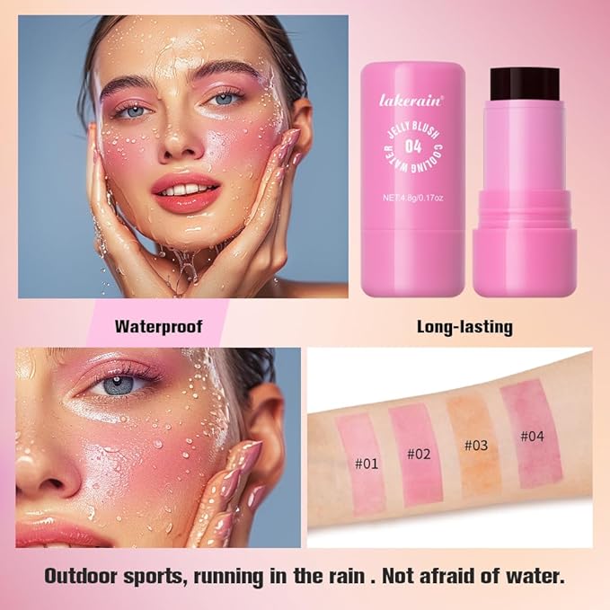 Multi-Use Cooling Water Jelly Blush/Lip Tint & Eye Shadow - Sheer Stain withBuildable Watercolor Finish - Long-Lasting Moisture - 1,000+ Swipes Per Stick - Jelly Texture for Lip & Cheek (Coral)