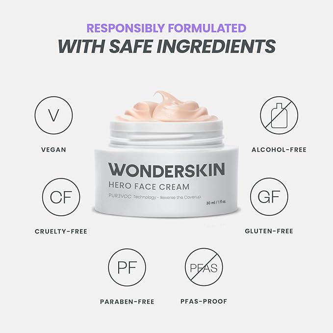 Wonderskin Purevoc Hero Face Cream, Anti Wrinkle Moisturizing Face Cream, Hydrating Face Moisturizer for Women & Men, Anti Aging Face Moisturizer, Daily Facial Moisturizer for Dry Skin