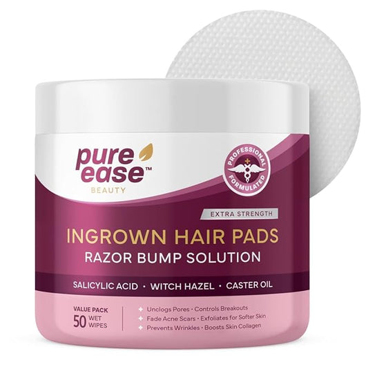 Ingrown Hair Treatment & Exfoliating Pads – 50 Pre-Soaked Wipes for Razor Bumps Treatment for Women – Skin-Smoothing Formula for Face, Neck, Underarms & Bikini Area