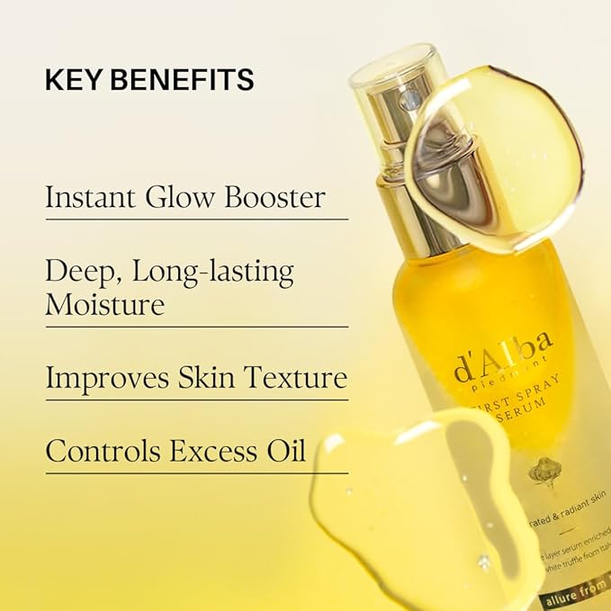 d'alba Piedmont Italian White Truffle First Spray Serum, Vegan Skin Care, Light-weight Face Moisturizer, Glow Serum for Radiant Skin, Non Comedogenic, All In One Mist, Korean Skin Care (3.38 fl oz.)