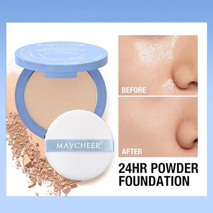 LAMUSELAND Pressed Powder Compact, Oil Control Brighten Skin Girls (JG04)