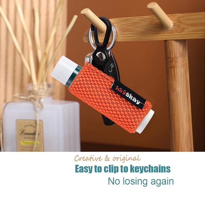 5PCS Lip Balm Holder Keychain Lipstick Sleeves Keychain Lip Gloss Holder Chapstick Elastic Sleeves(Yellow/Purple/Pink/Aqua/Black)