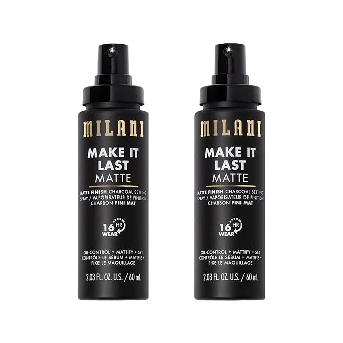 Milani Make it Last Matte - Matte Finish Charcoal Setting Spray - Cruelty-Free Makeup Primer and Setting Spray for Oily Skin - Long Lasting Finishing Spray - 2 Pack