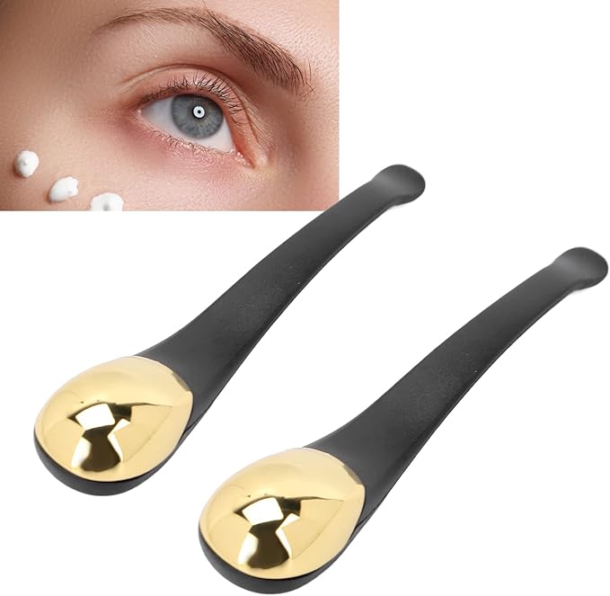 ZJchao Eye Massage Stick, 2pcs Eye Cream Applicator Spatula Metal Face Massage Tool Stick Applicator Wand Sticks Eye Cream Massage Sticks Cosmetics Spoon Massager for Dark Circle Puffiness Reduction