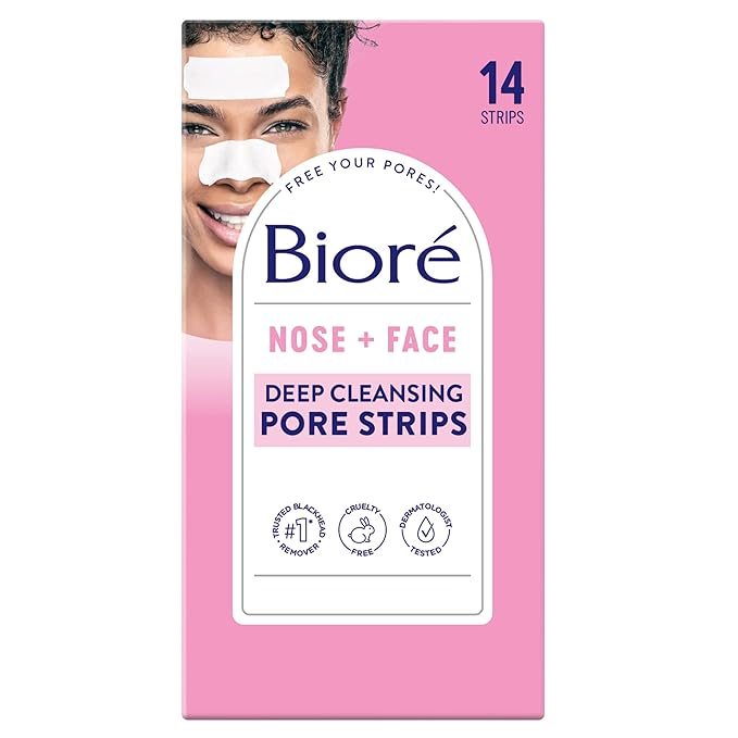 Bioré Nose+Face Blackhead Remover Strips, Deep Cleansing Strips for Nose, Chin, or Forehead, Instant Blackhead Removal and Pore Unclogging, Oil-free, Non-Comedogenic Use, 14 Count