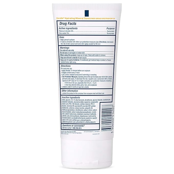 CeraVe 100% Mineral Sunscreen SPF 30 | Body Sunscreen with Zinc Oxide & Titanium Dioxide | Hyaluronic Acid & Ceramides | Oil Free | Non-Greasy | Hydrating Mineral Sunscreen For Body | 5 oz