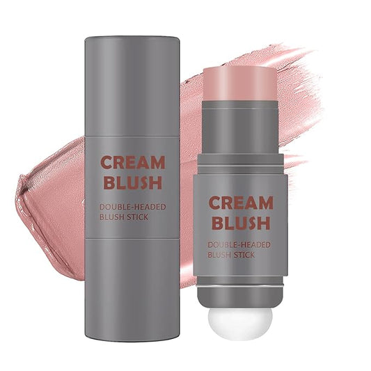 Cream Blush Stick with Sponge 3 in 1 Multi-Use Blush Makeup Stick Long Lasting Waterproof Natural Matte Cream Blush Stick for Cheeks, Lips and Eyes - Fairy Pink